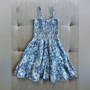 Janie and Jack girls size 10 blue and white palm leaf smocked sundress EUC
